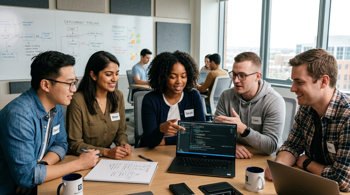 Students learning in a modern environment